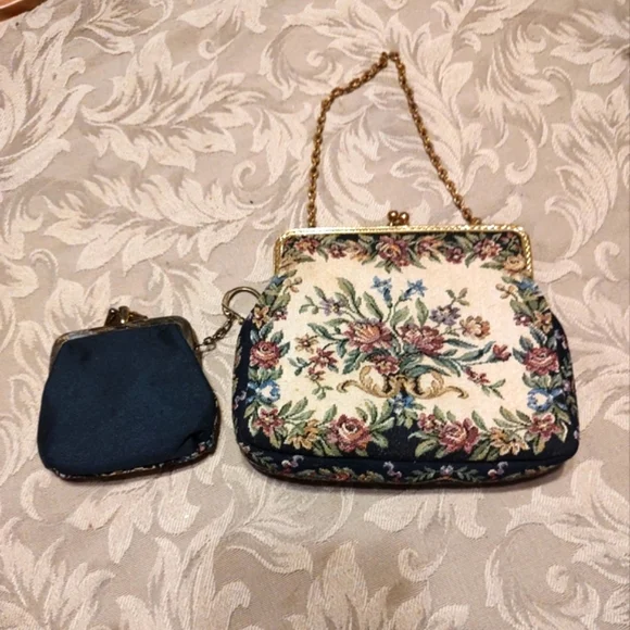 🌿🌹🌿 Lovely Vintage Petite Floral Tapestry Evening Bag Purse Handbag - Picture 10 of 13